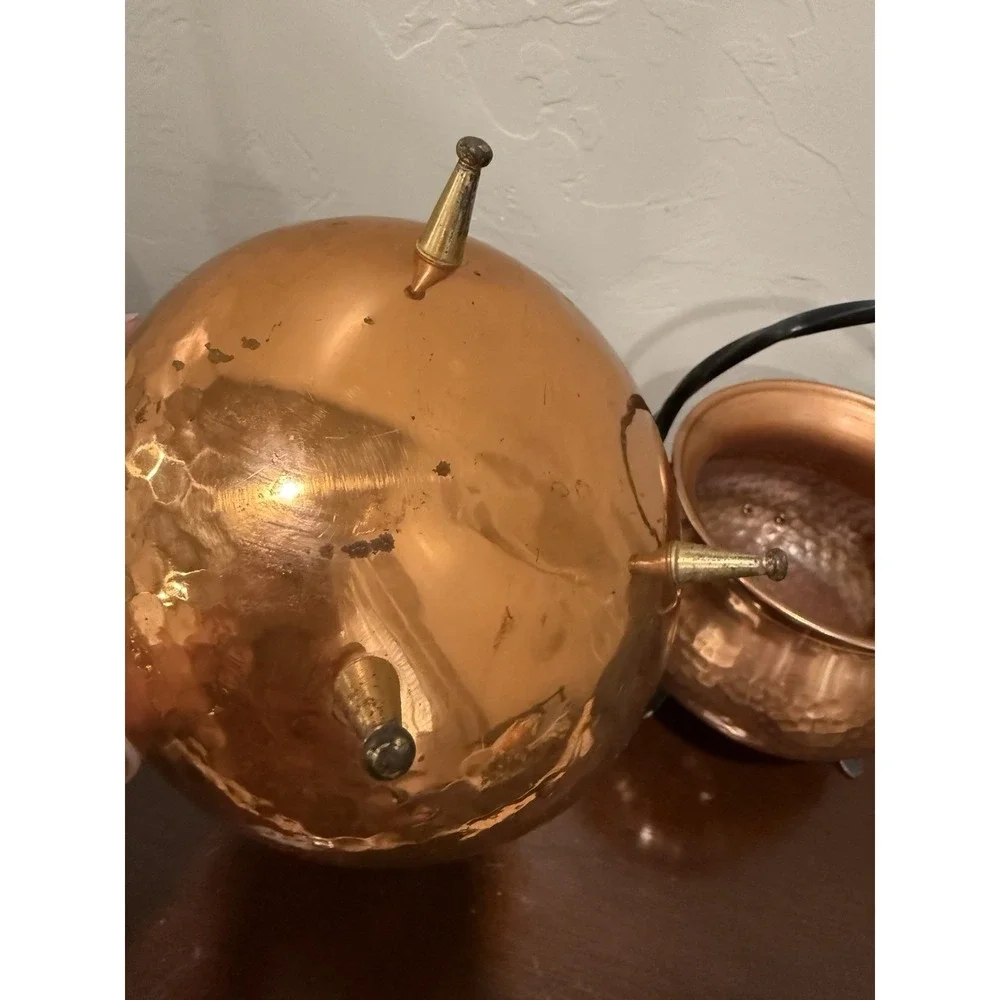 VTG Set Of 2 Hammered Copper Pot Cauldron Germany Bail Wrought Iron Handles Feet